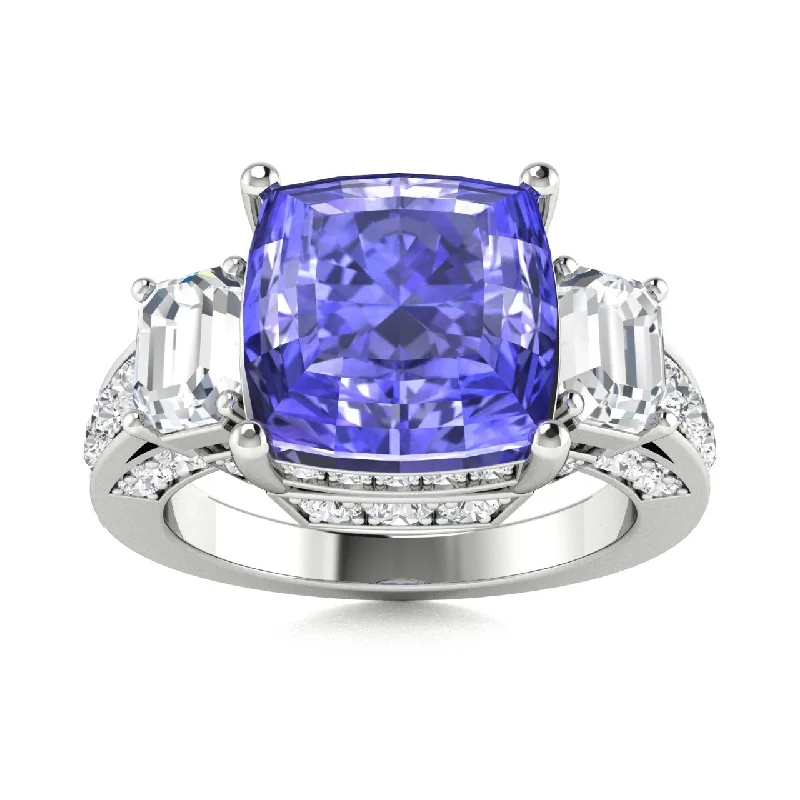 14KT Gold Cushion Tanzanite and Diamond Ring (Tanzanite 5.00 cts. White Diamonds 1.20 cts.)