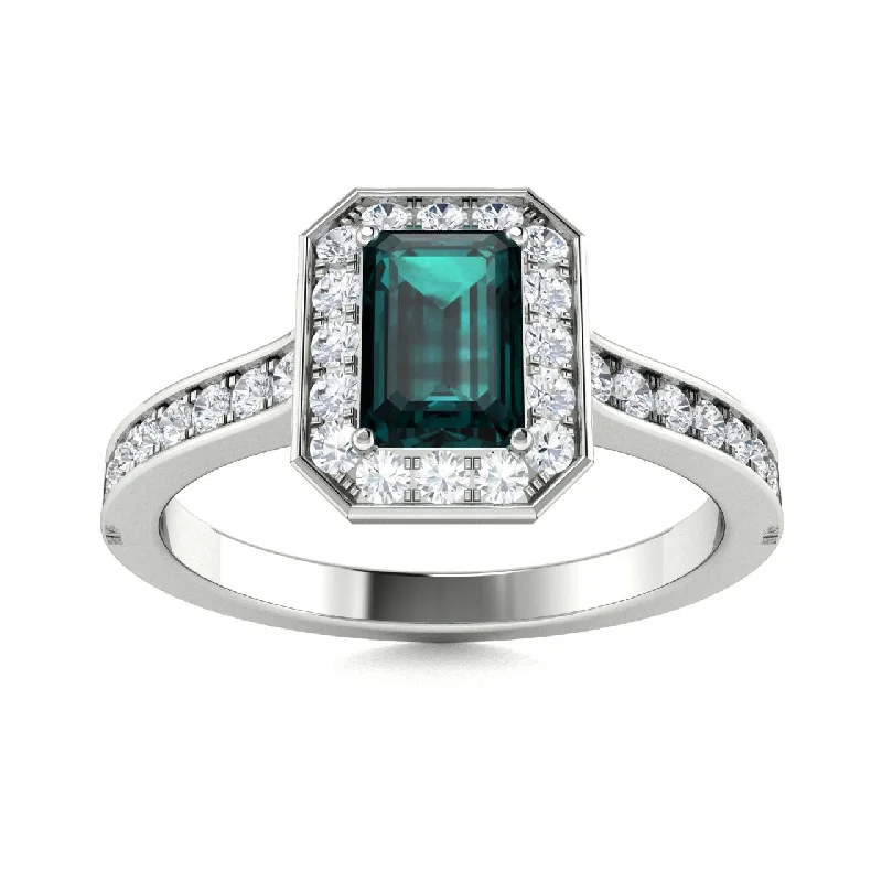 14kt Gold Emerald cut halo set Natural Alexandrite and Diamond Ring (Alexandrite 1.00 cts. Diamonds 0.50 cts.)