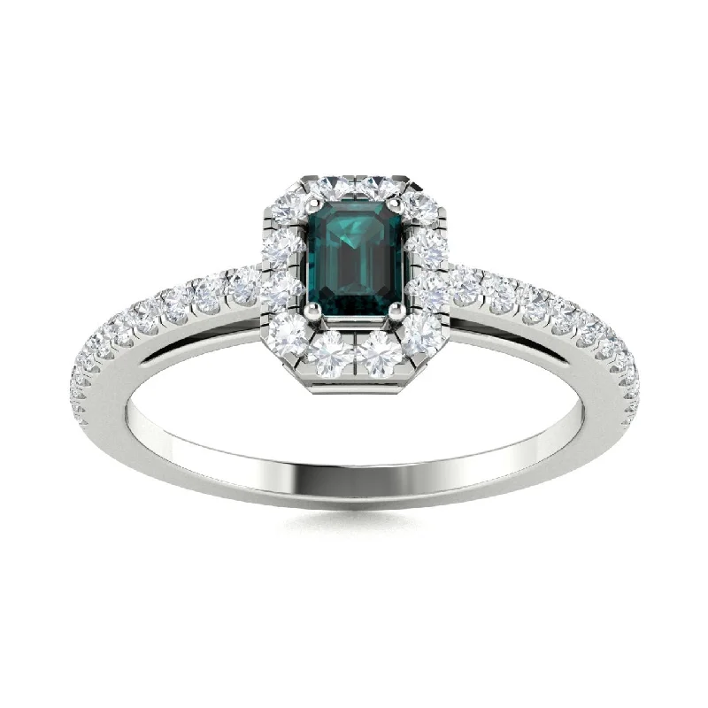 14KT Gold Emerald Cut Natural Alexandrite and Diamond Ring (Alexandrite 0.25 cts. White Diamonds 0.25 cts.)