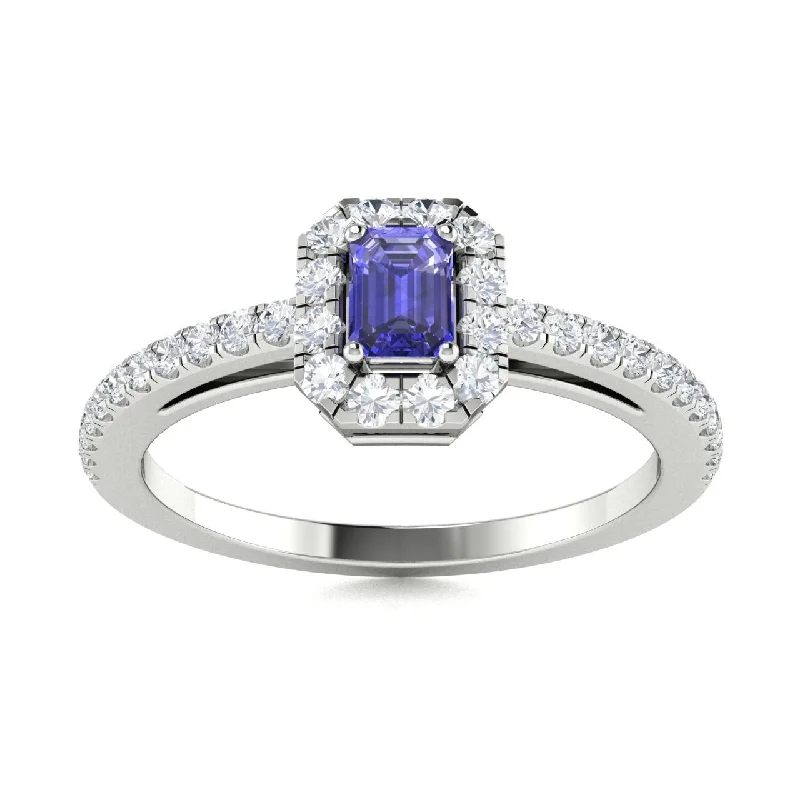 14KT Gold Emerald Cut Tanzanite and Diamond Ring (Tanzanite 0.25 cts. White Diamonds 0.25 cts.)