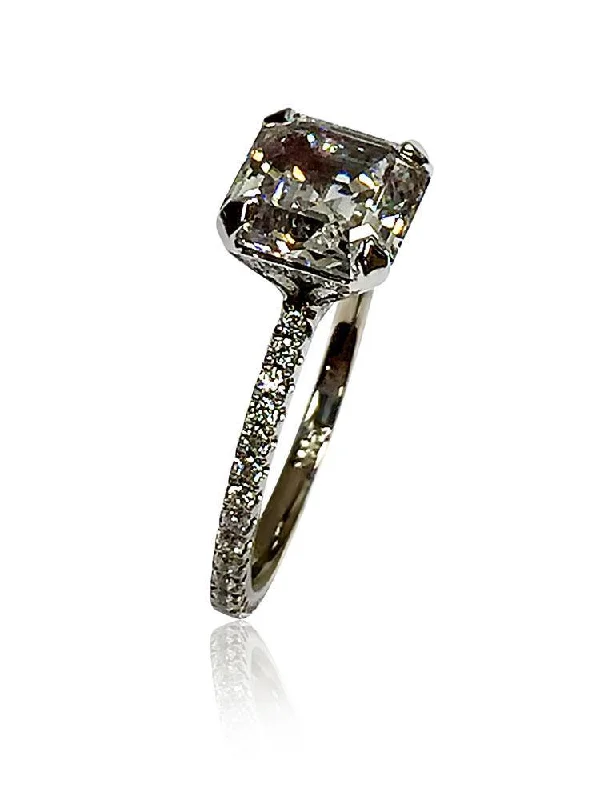 2 CT AAA Asscher Cut Cubic Zirconia Ring 1.5mm Shank 14K W Gold