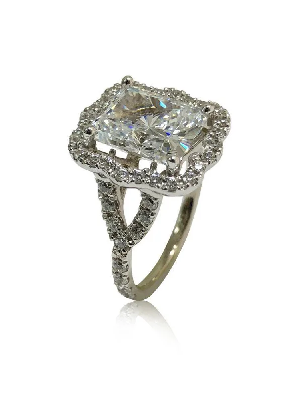 4 carat Radiant Cut Cubic Zirconia Halo Style ring 8407cust