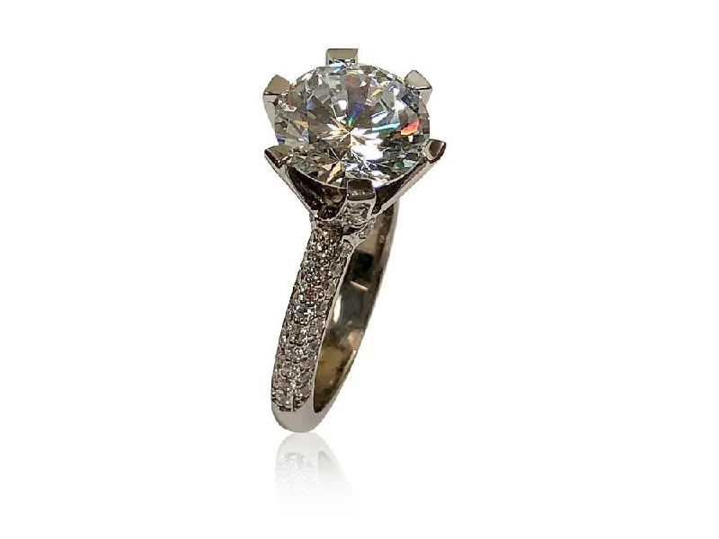 4 Carat Round CZ Very High set Micro pave Engagement Ring