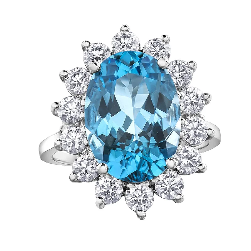 Blue Topaz and Canadian Diamond Halo Engagement Ring