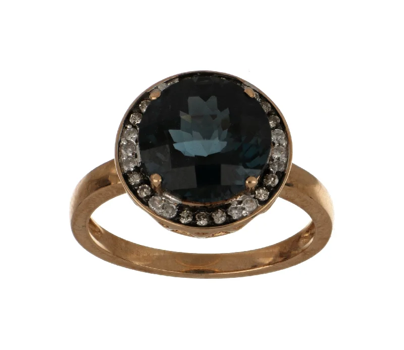 London Blue Topaz Ladies Ring (Blue Topaz 5.54 cts Brown Diamond 0.10 cts White Diamond 0.09 cts )