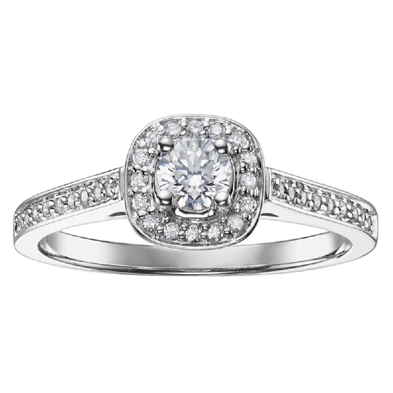 Canadian Diamond Ring with Cushion Halo and Accented Band