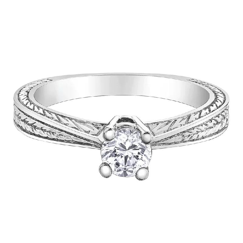 Canadian Diamond Solitaire Ring with Engraved Band