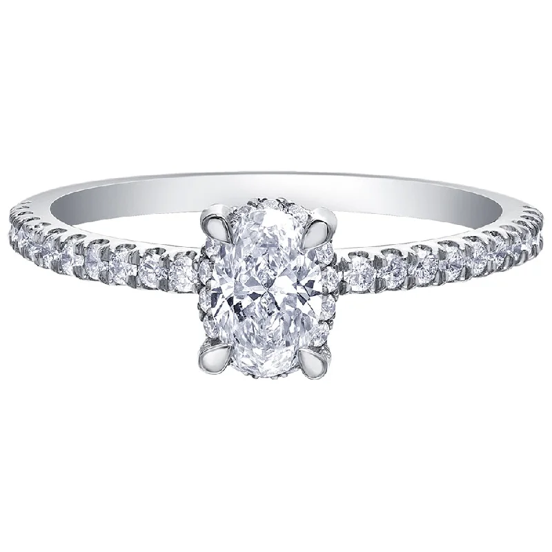 Canadian Oval Diamond Ring with Accented Band and Hidden Halo