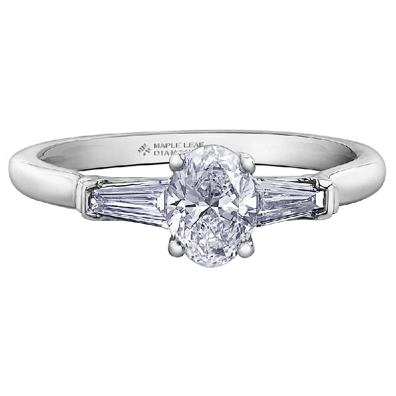 Canadian Oval Diamond Ring with Baguette Diamond Accents