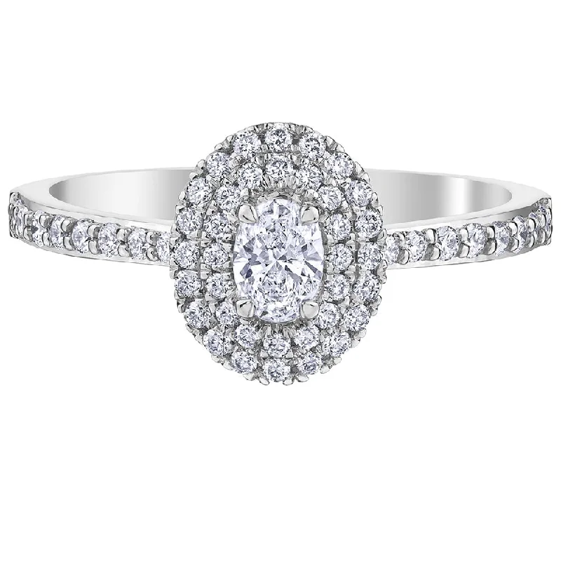 Canadian Oval Diamond Ring with Double Halo