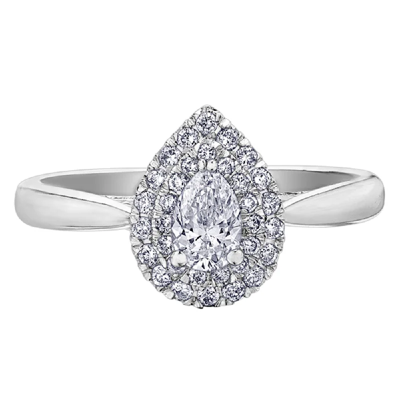 Canadian Pear Shaped Diamond Ring with Double Halo