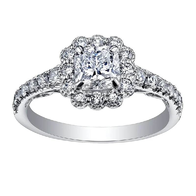 Cushion Cut Canadian Diamond Ring with Floral Halo