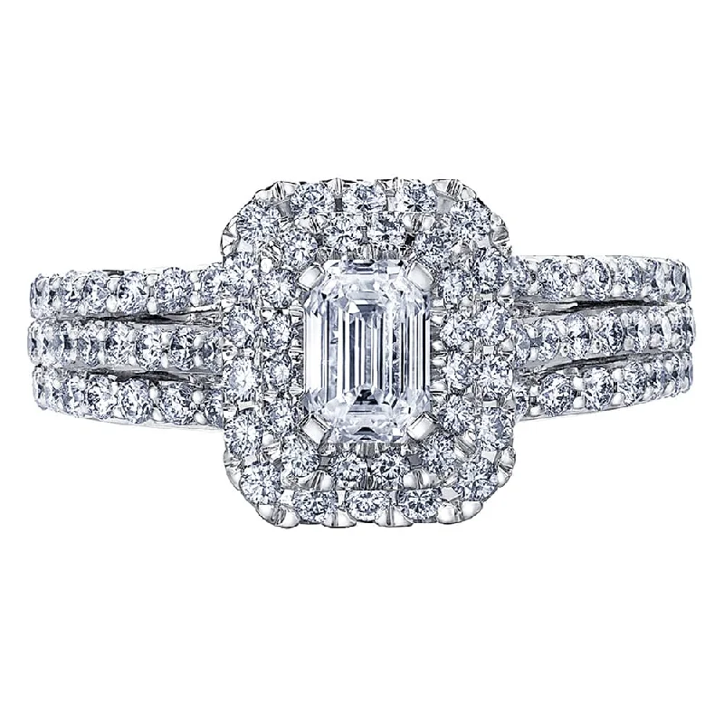 Emerald Cut Canadian Diamond Triple-Banded Engagement Ring