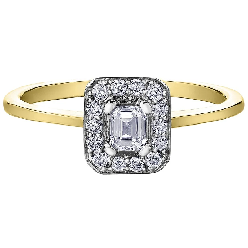 Emerald Cut Solitaire Ring with Diamond Halo