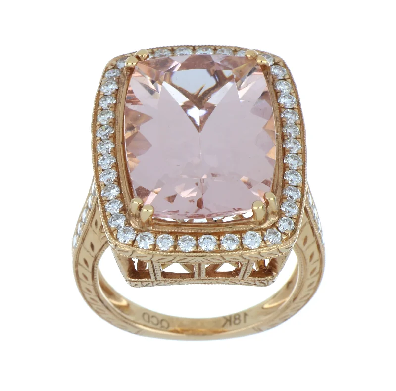 Morganite Ladies Ring (Morganite 12.3 cts. White Diamond 0.77 cts.)