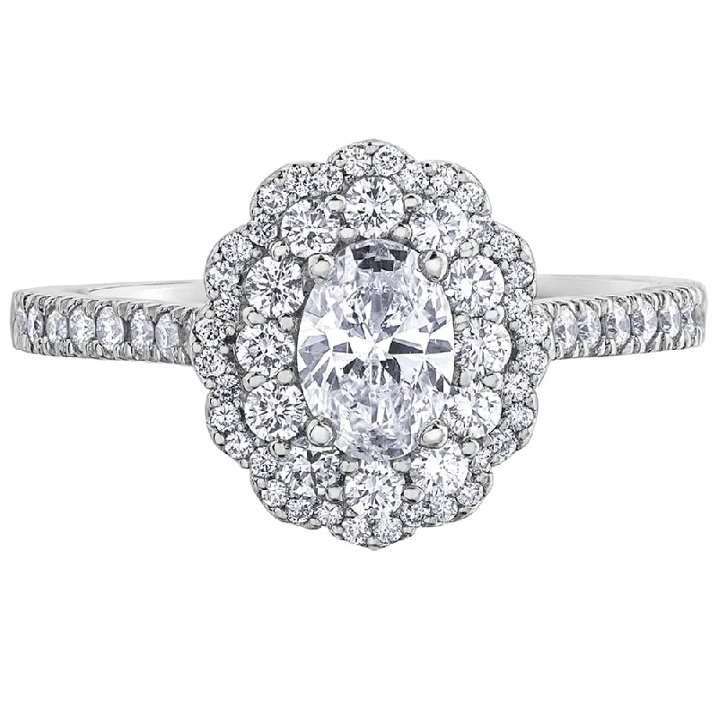 Oval Diamond Ring with Double Floral Halo