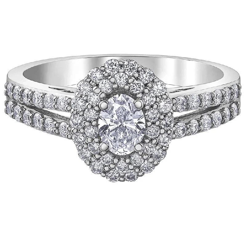 Oval Shaped Diamond Ring With Halo and Accents