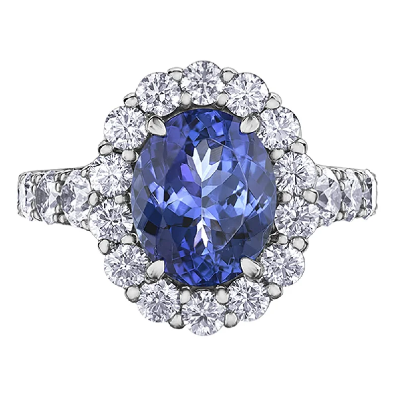 Oval Tanzanite and Diamond Halo Ring