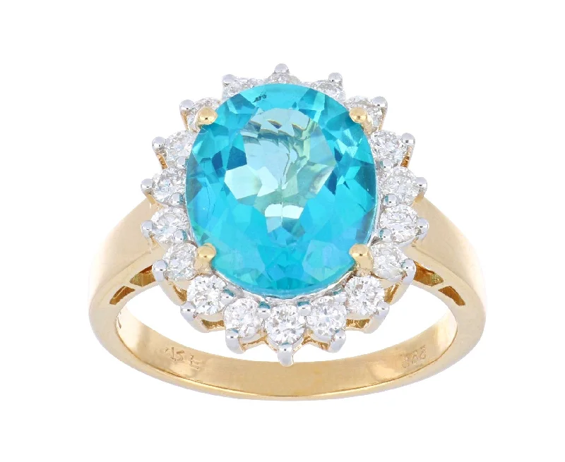 Paraiba Topaz Ladies Ring (Paraiba Topaz 5.64 cts. White Diamond 0.72 cts.)