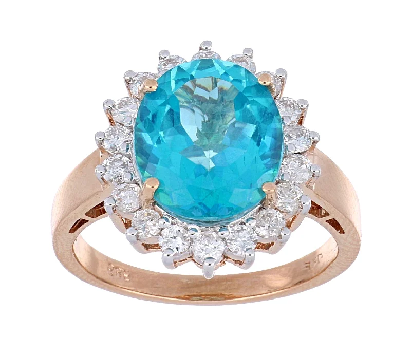 Paraiba Topaz Ladies Ring (Paraiba Topaz 5.79 cts. White Diamond 0.72 cts.)