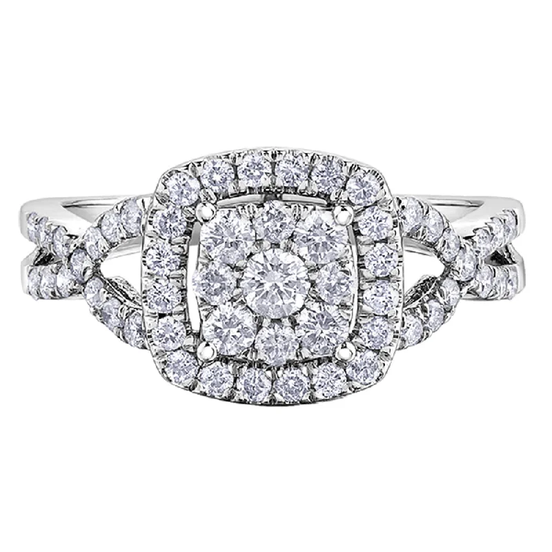 Double Halo Diamond Ring with Twisted Band