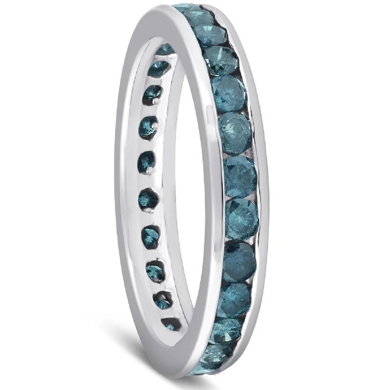 1 1/2ct Blue Diamond Channel Set Eternity Ring White Gold