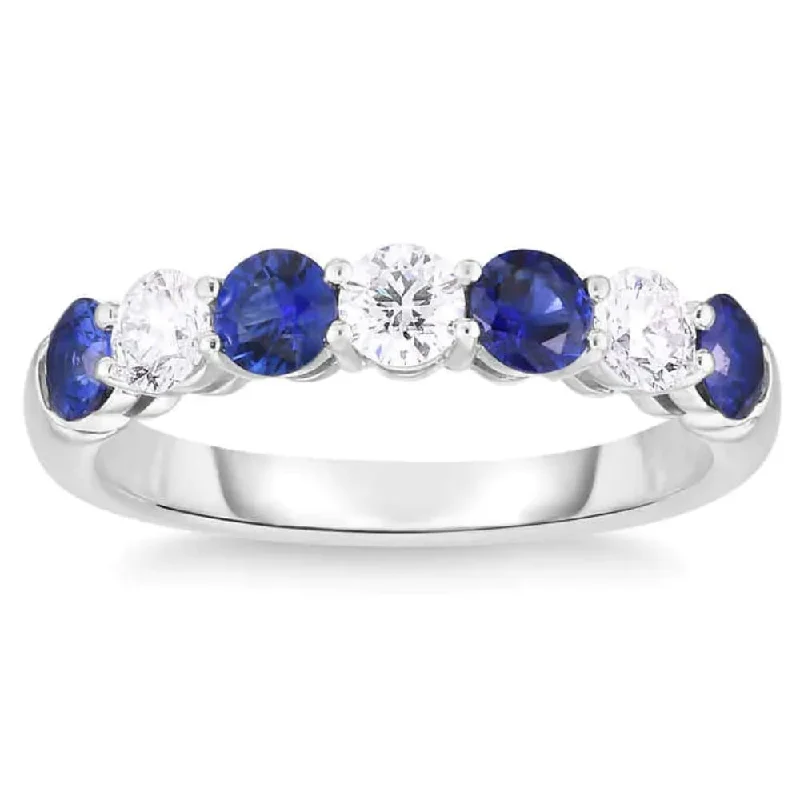 1 1/2Ct TW Round Diamond & Created Blue Sapphire Stackable Ring in Gold