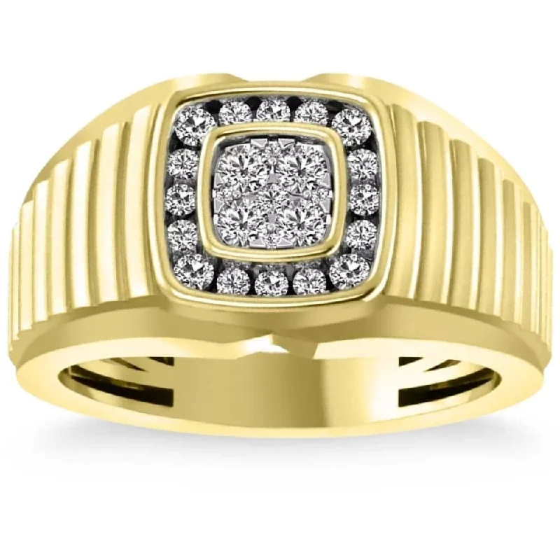 1/2 Ct Mens Diamond Ring Wide Polished Anniversary Band Yellow Gold