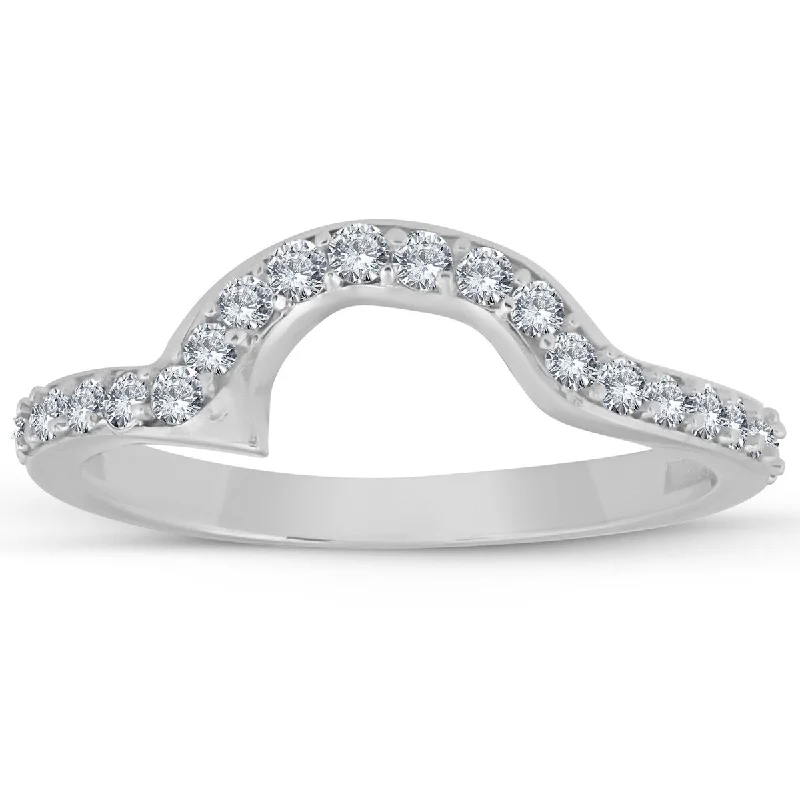 1/2 cttw 14k White Gold Diamond Curved Contour Band For 2 Stone Ring