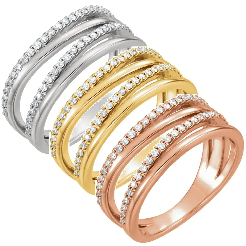 1/4ct Diamond Multirow Ring Available in White, Yellow or Rose Gold