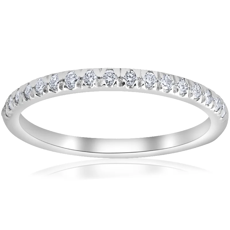 1/4ct French Pave Diamond Wedding Ring Stackable Anniversary Band White Gold