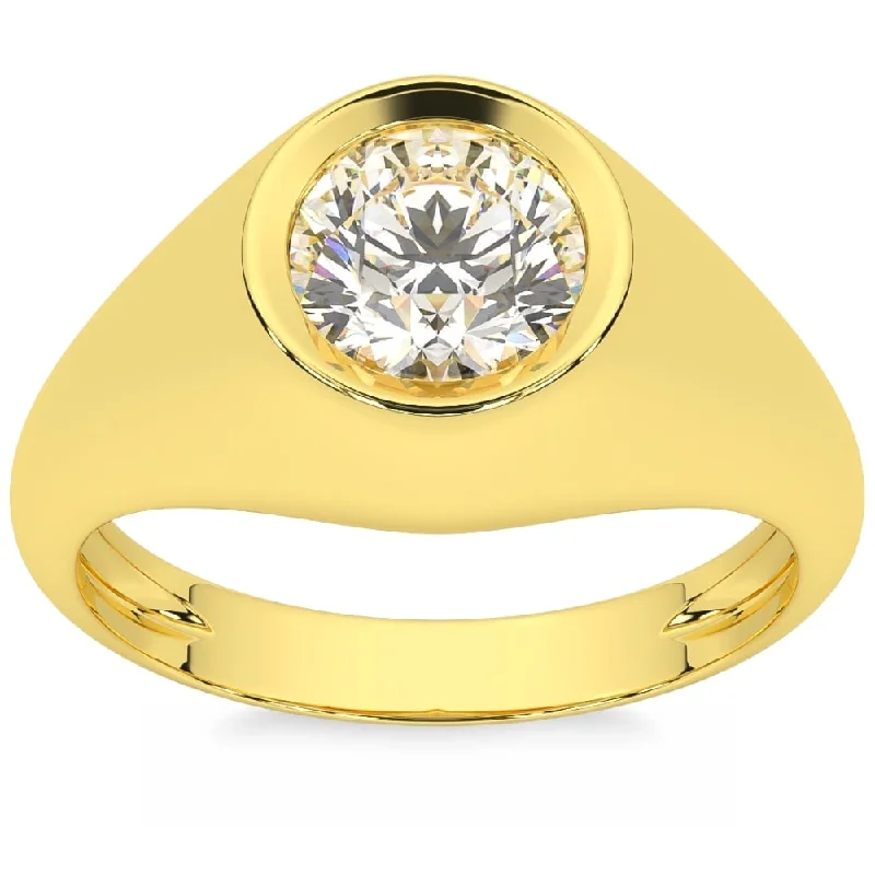 1.50CT Men's Bezel Diamond Solitaire Ring Yellow Gold