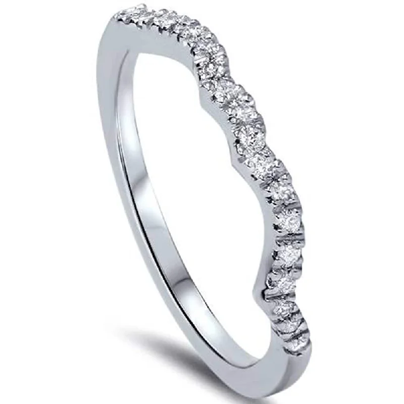 1/6ct Curved Diamond Wedding Ring White Gold