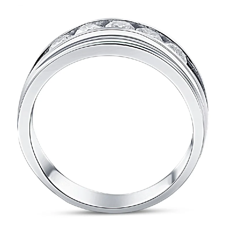 1 Ct Mens Diamond 5-Stone Wedding Ring Channel Set Classic Ring White Gold