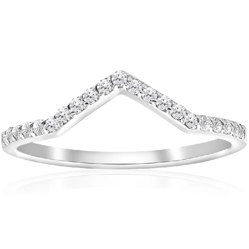 10k White Gold 1/5 ct TDW Diamond Curved V Shape Ring Stackable Wedding Band Womens Ring