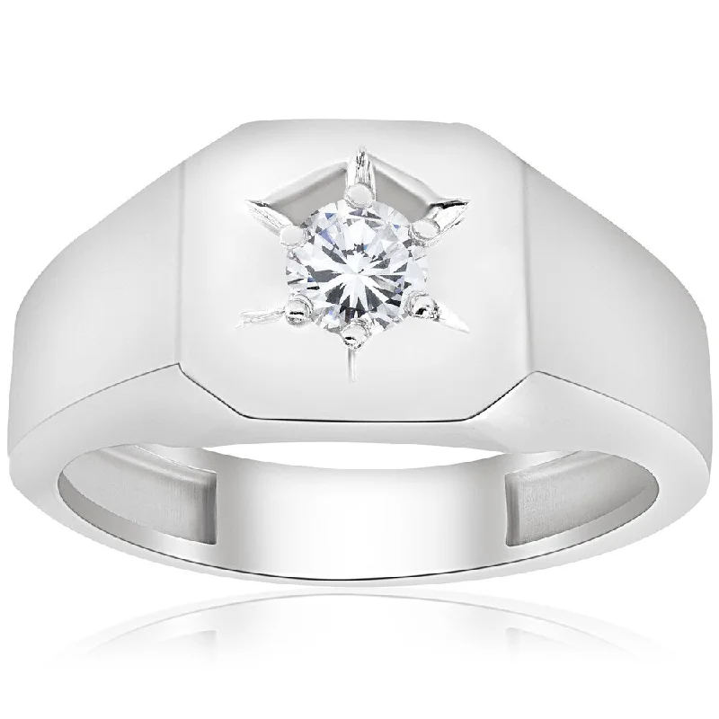 10k White Gold 1/6 ct TDW Diamond Mens Solitaire Engagement Wedding Ring (I-J,I2-I3)