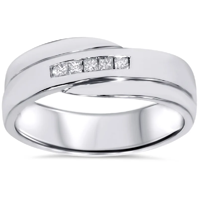 10k White Gold 1/ 6ct TDW Men's Princess-cut Diamond Wedding Ring