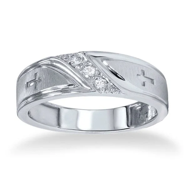 10k White Gold Men's 1/10ct TDW Diamond Cross Band