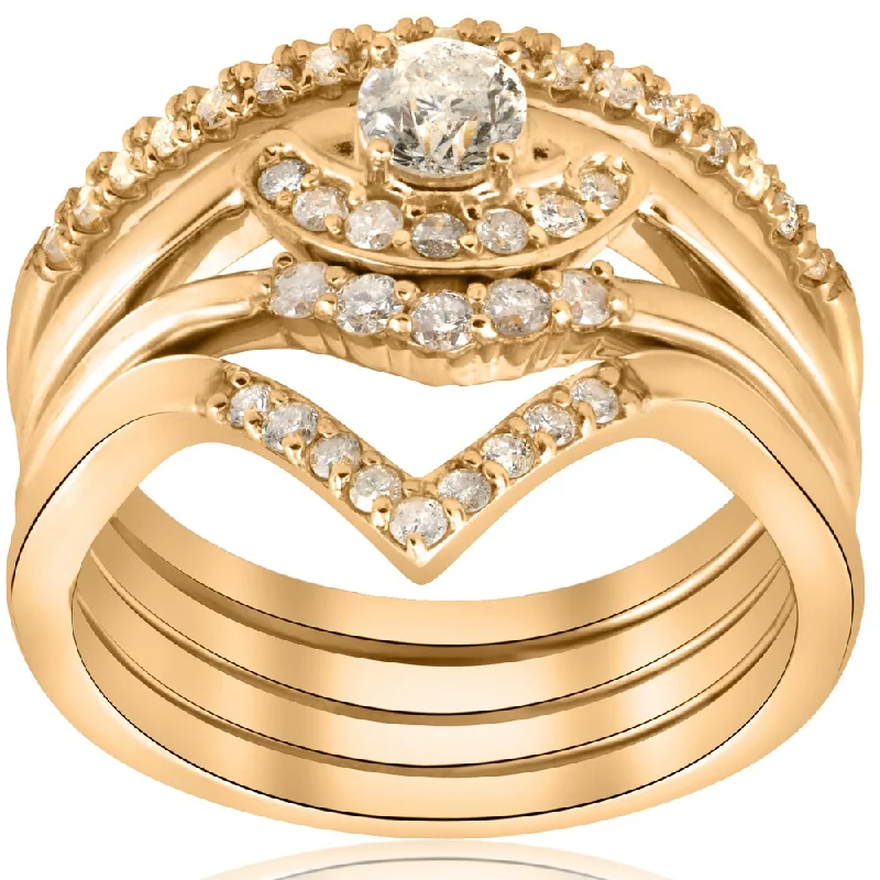 10K Yellow Gold 1/2ct 4-Ring Stackable Yellow Gold Diamond Solitaire Wedding Engagement Set (I-J, I2-I3)