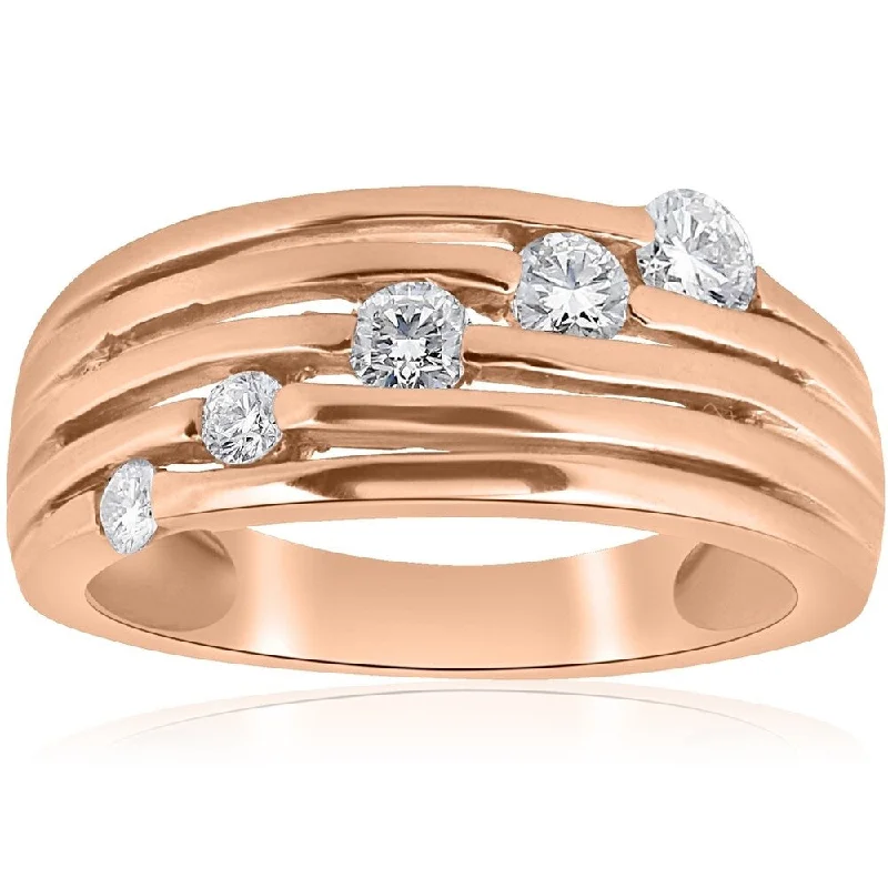 14K Rose Gold 1/2ct Diamond Right Hand Journey Ring (H/I, I1) - White H-I - White H-I