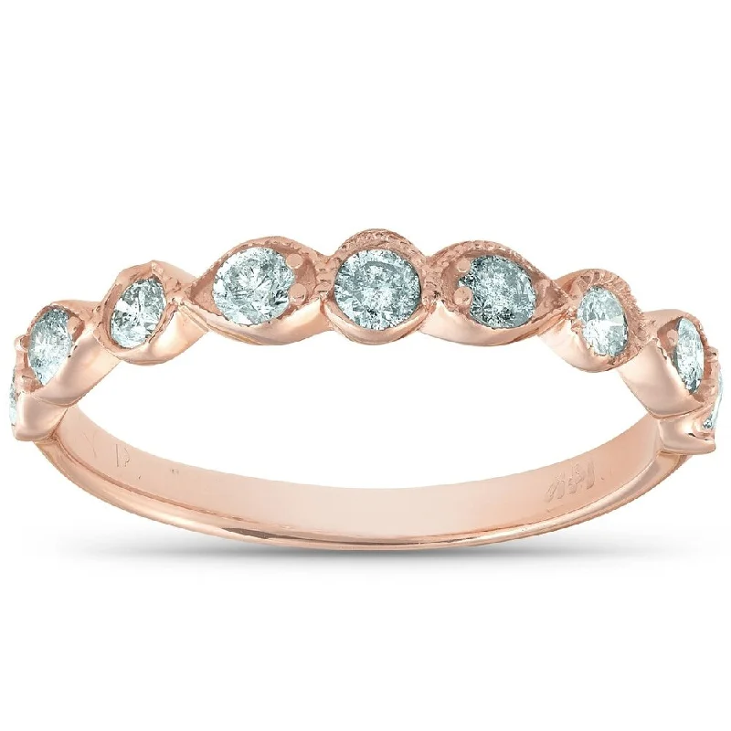 14k Rose Gold 1/3 Ct TDW Diamond Wedding Ring Stackable Vintage Anniversary Band