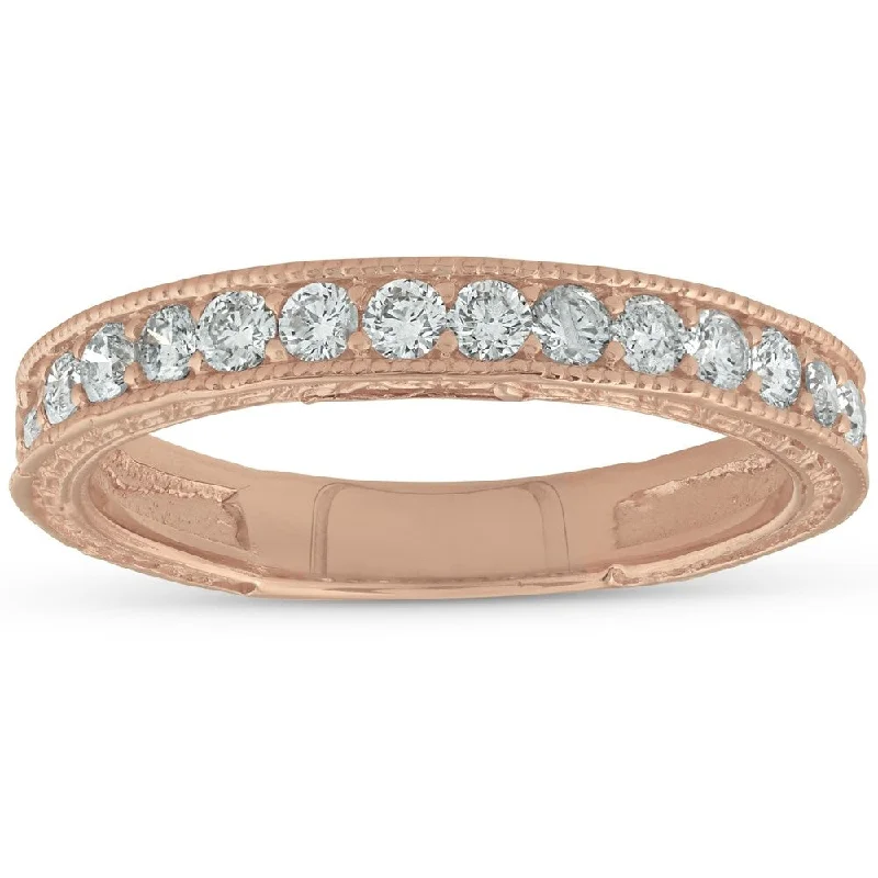 14k Rose Gold 1/3 cttw Diamond Vintage Scroll Wedding Ring Anniversary Band