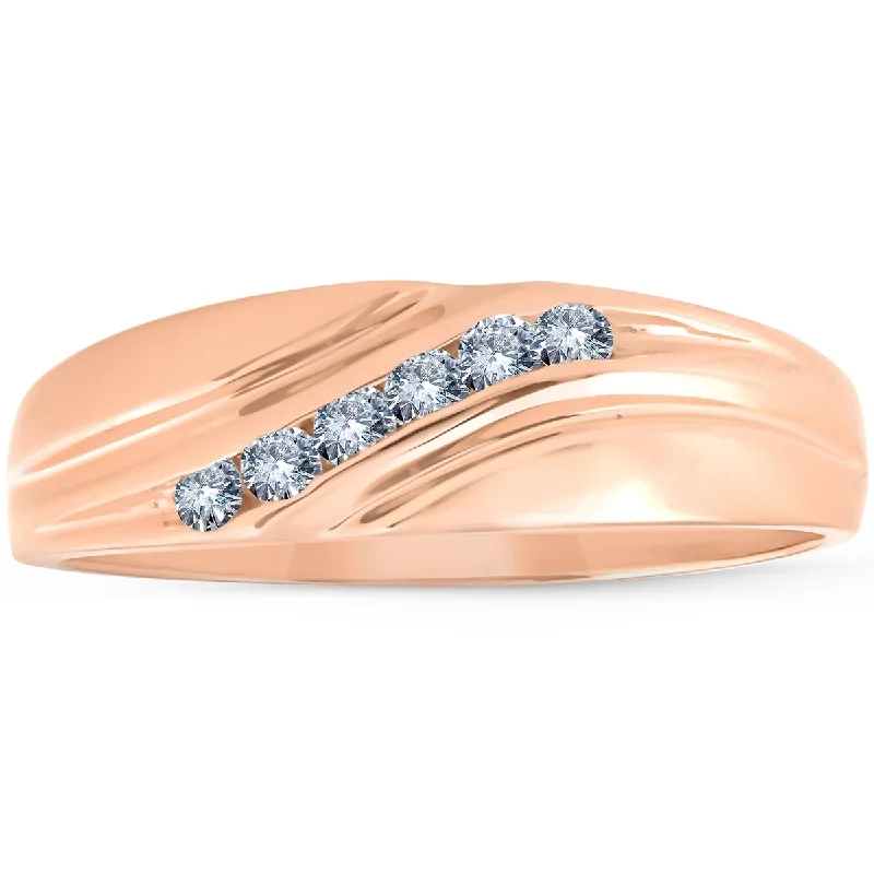 14k Rose Gold 1/4 Ct Diamond Wedding Ring Mens Band