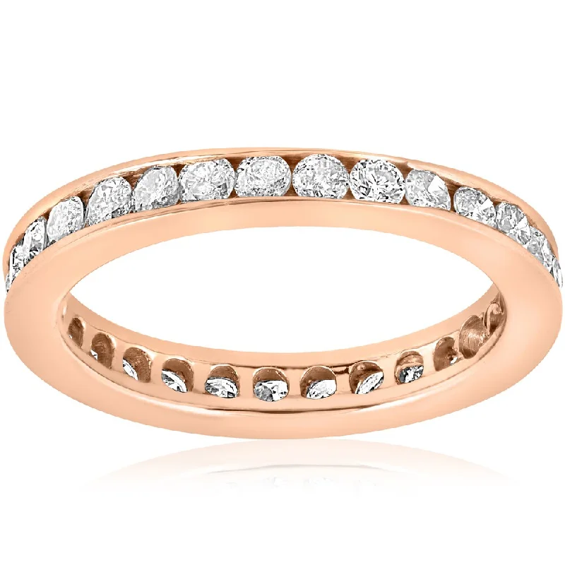 14k Rose Gold 1ct TDW Diamond Channel Set Eternity Wedding Ring - White