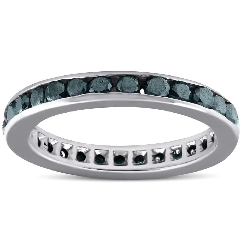 14k White Gold 1 1/2 ct TDW Black Diamond Channel Set Eternity Ring Wedding Band