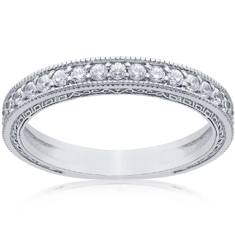 14k White Gold 1/2 Ct TDW Diamond Wedding Ring with Scroll Details