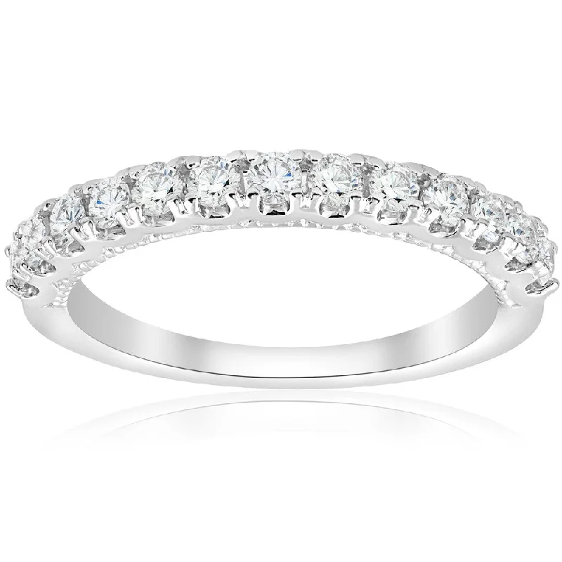 14k White Gold 1/2ct TDW Diamond Women's Wedding Stackable U Prong Vintage Accent Ring (I-J, I2-I3)