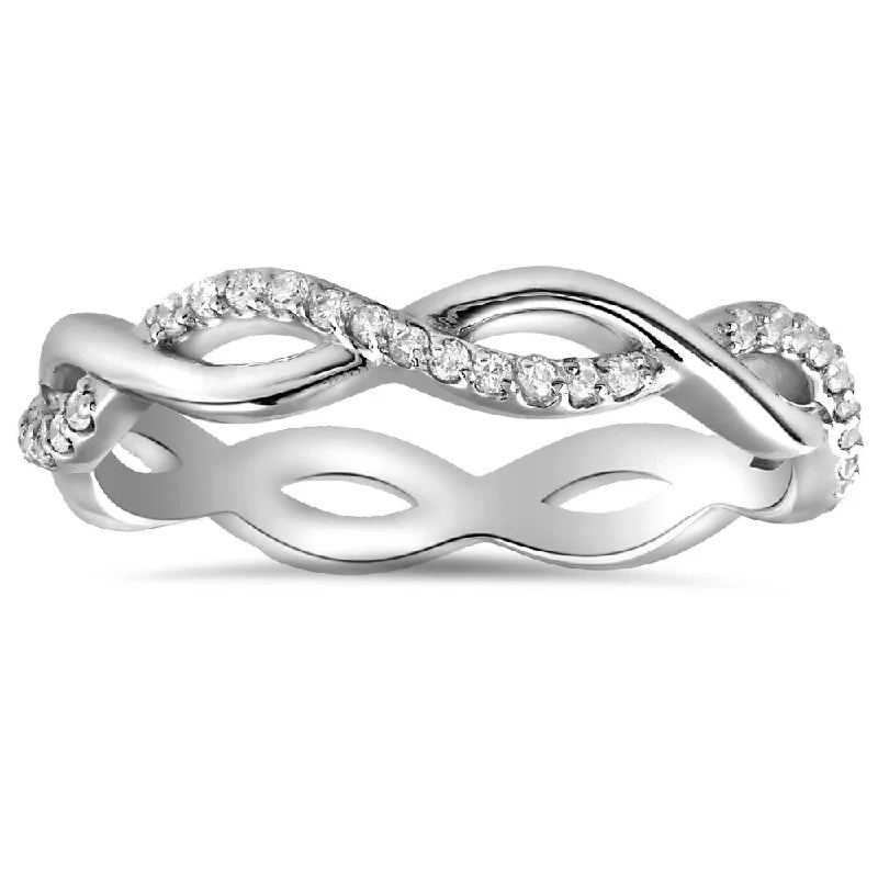 14k White Gold 1/3 cttw Diamond Infinity Eternity Wedding Ring Stackable Womens Band