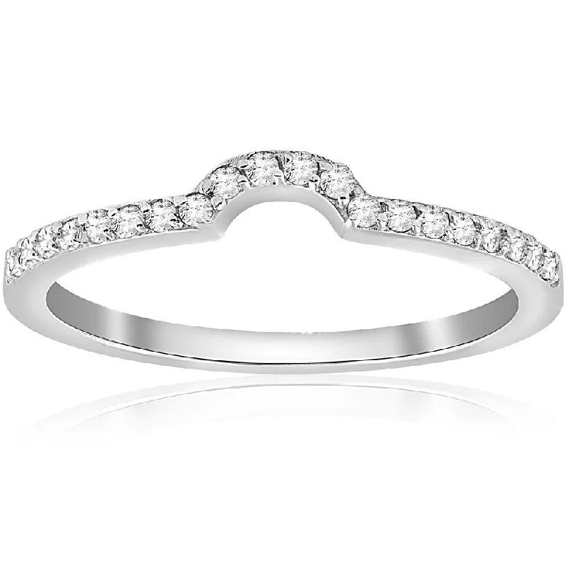 14K White Gold 1/6 ct TDW Diamond Stackable Notched Curved Wedding Anniversary Ring