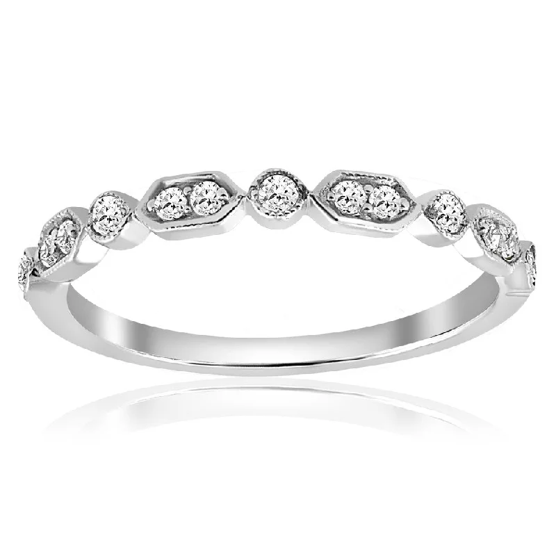 14K White Gold 1/8 ct TDW Diamond Stackable Womens Wedding Anniversary Ring